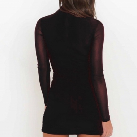 High neck bodycon dress with mesh sleeves - Picture 2 of 3